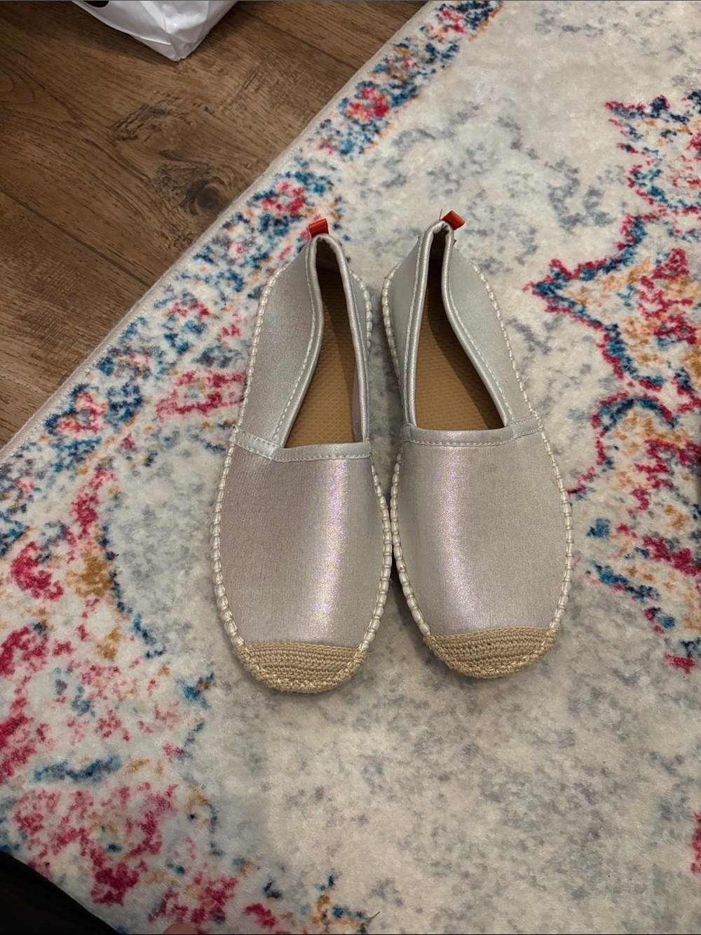 Women's Iridescent Silver Espadrille Flats